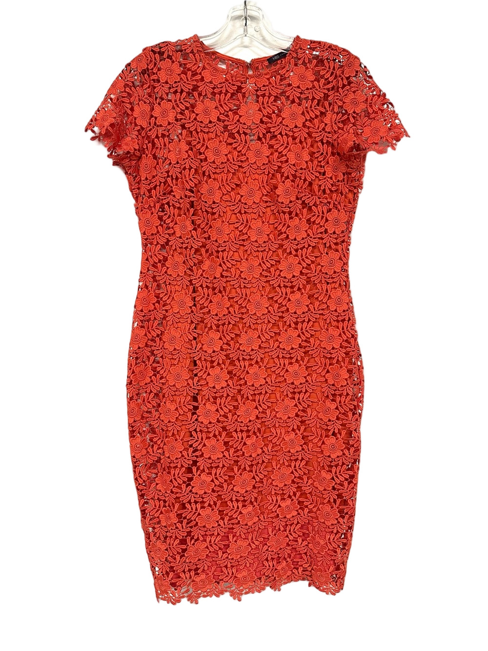 M&S Coral Lace Dress Medium Floral Overlay Sheath Occasion Wedding Guest